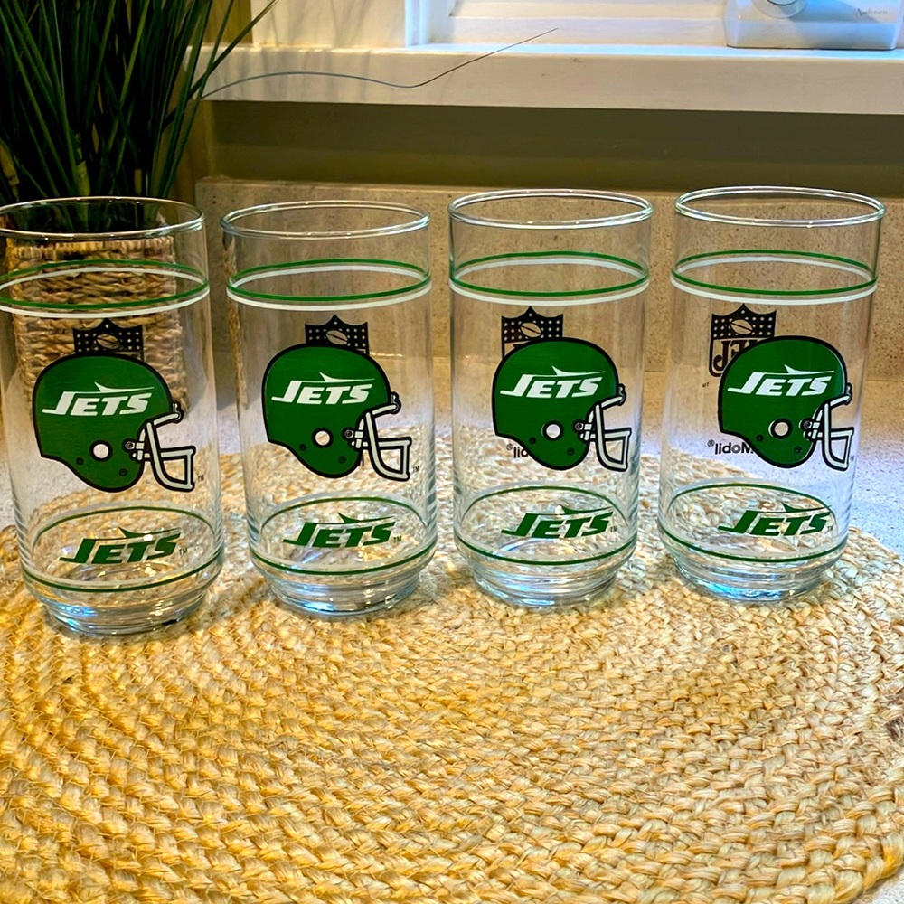 (4) Vintage NY Jets NFL Glasses - Mobil
